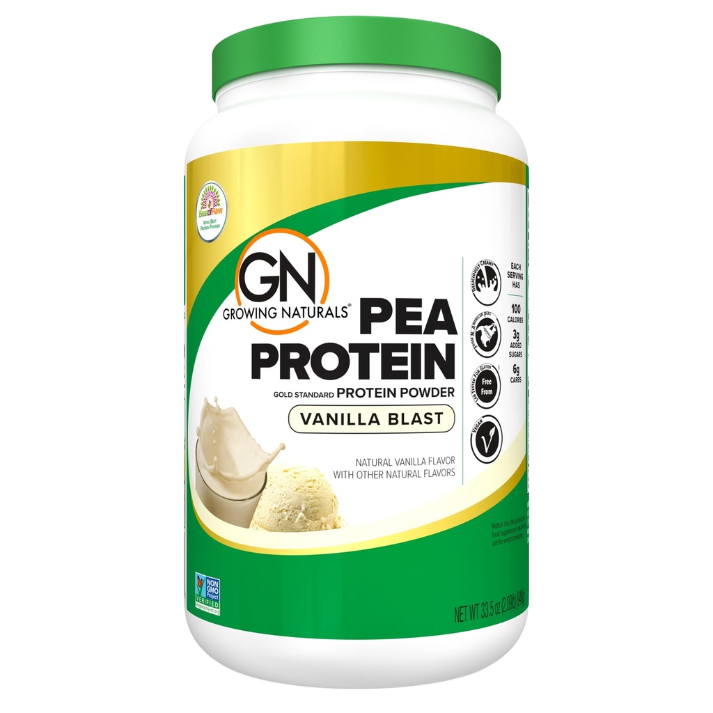 성장 자연적인 익지않는 완두 단백질 분말, Vegan 식물에 근거한 단백질, BCAA, 낮 탄소, 낮 설탕, 바닐라 폭발, 2 파운드 (1의 포장)