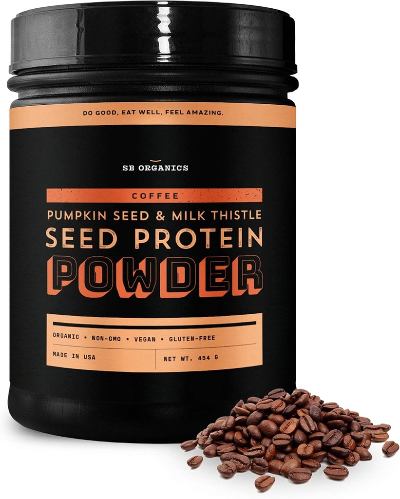 Sun Bay Organics 호박과 우유 이틀 종자 Vegan Protein Powder - 1lb Canister - 커피 공장 기반 단백질 분말 Shake Mix - 13g Protein Blend - Soy, Dairy, Sugar 및 글루텐 무료