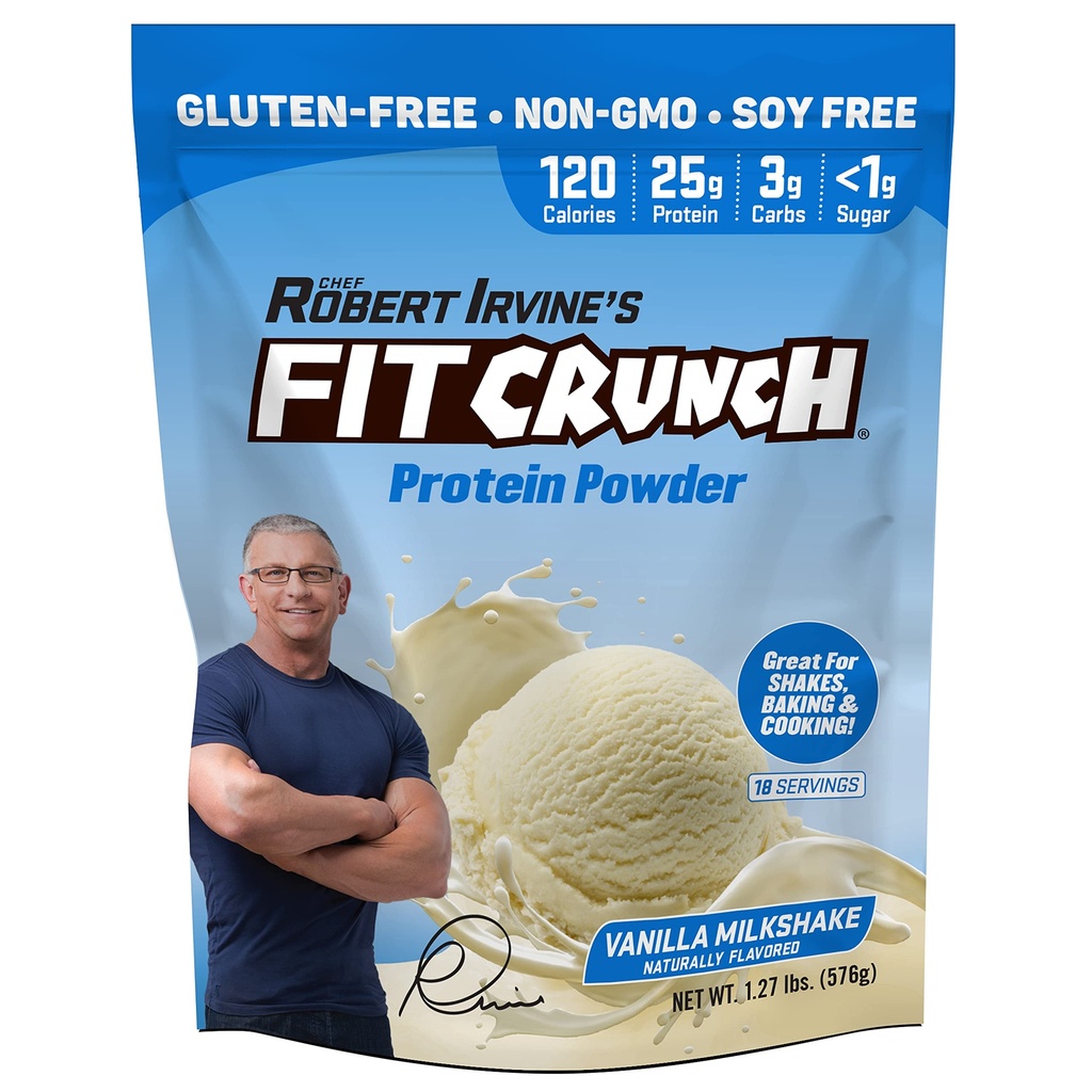 FITCRUNCH Tri-Blend Whey Protein, Keto Friendly, 낮은 칼로리, 높은 단백질, 글루텐 무료, 콩 무료 (18 인분, 바닐라 밀크 셰이크)