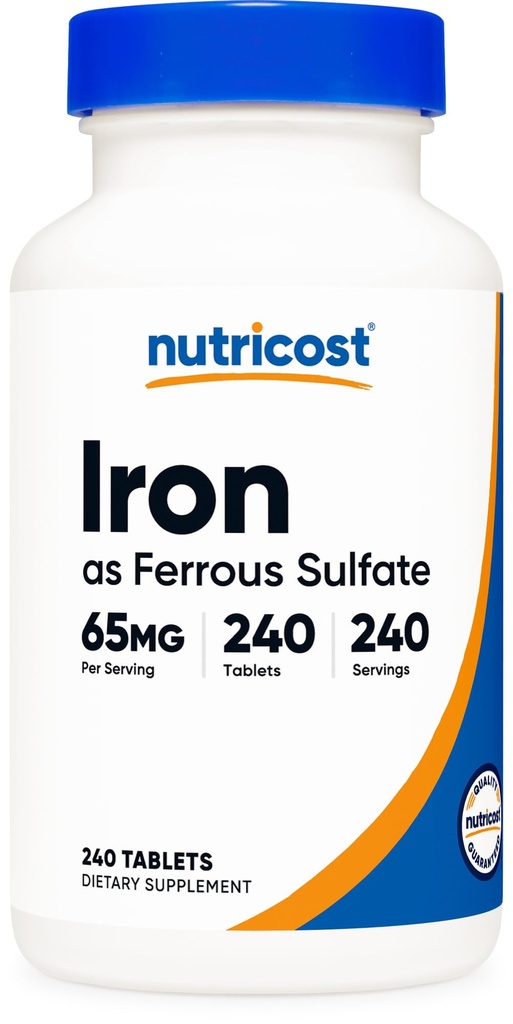 Nutricost 철 (철 황산염) 65mg, 240 정제 - 비 GMO, 글루텐 무료