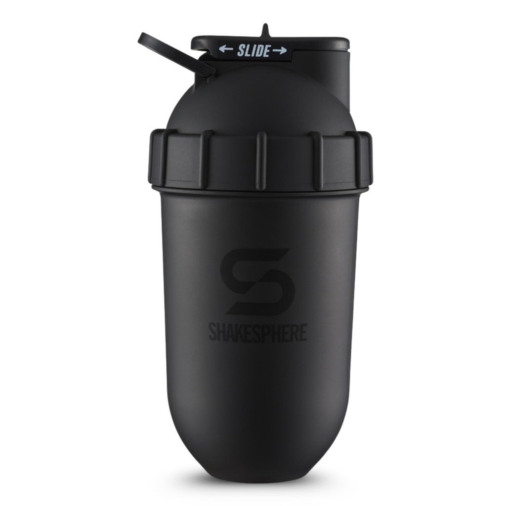 SHAKESPHERE 셰이커 병 - 전 운동, 스무디 및 분말 음료 혼합을위한 24oz 누출 방지 단백질 셰이커 병, 체육관, BPA-Free, Easy Clean & Easy to Carry (Matte Black)