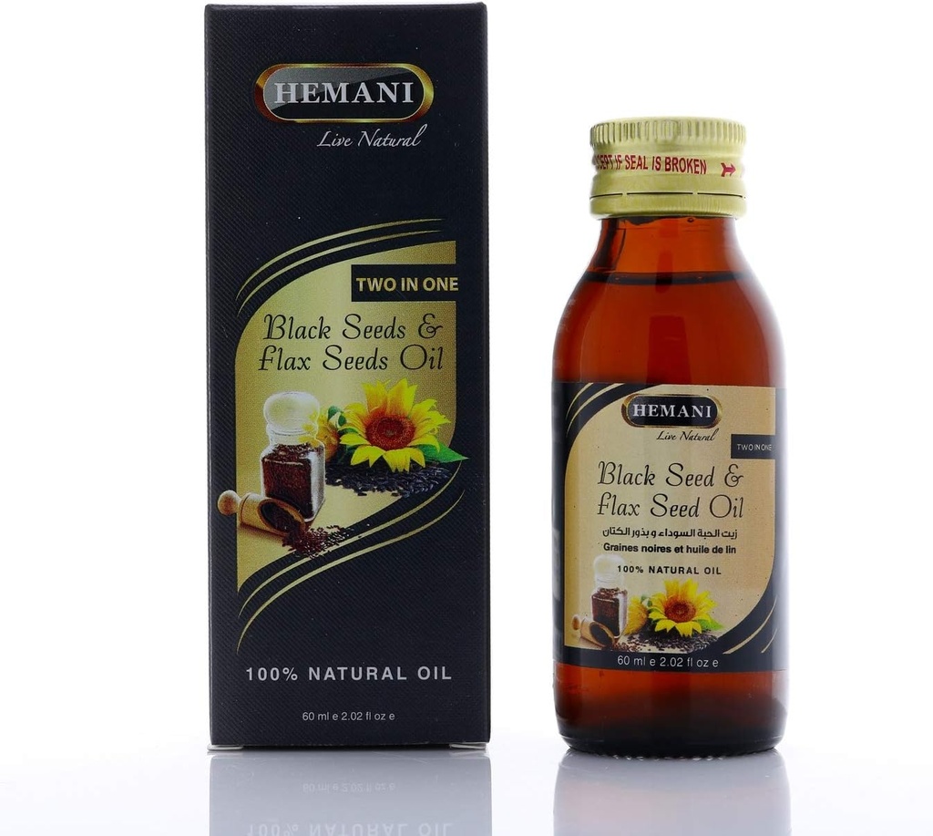 Hemani 찬 압박되는 까만씨 및 Flax씨 기름 혼합 60ml- 글루텐 자유로운, Omega 3, 6, & 9에서 높은 비 GMO, 지원 합동, 뇌 및 심장 기능