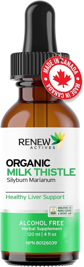 Renew Active Milk Thistle Liquid Extract 110MG per 2ML – Liver Support Drops for Optimal Health – No Alcohol, Non-GMO, Vegan – Liver Function & Digestive Health 지원 – 캐나다에서 만든 – 4 fl oz