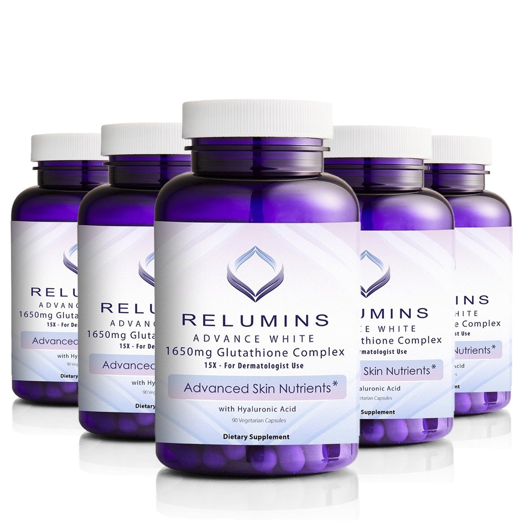 Relumins L-Glutathione Complex 1650mg - 알파 Lipoic 산, NAC, L-Methionine, 비타민 E, 피부 건강 보충교재를 가진 산화 방지제 지원 - 90 채식 캡슐 x 5 병
