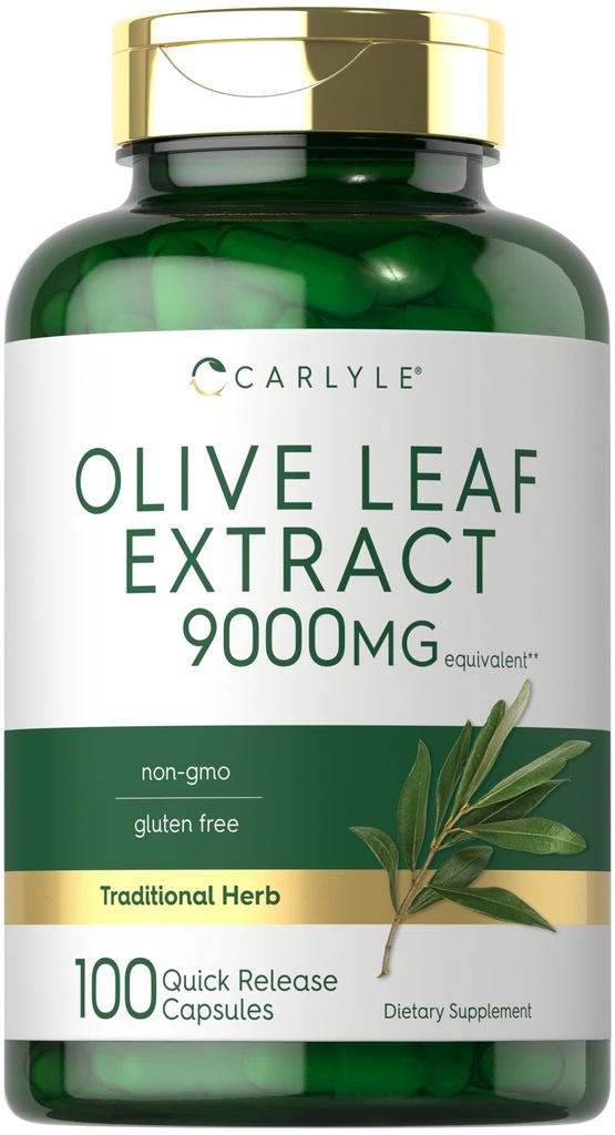 Carlyle Olive Leaf Extract Capsules | 9000mg | 100 개 | Non-GMO, 글루텐 프리 | 높은 효능 보충
