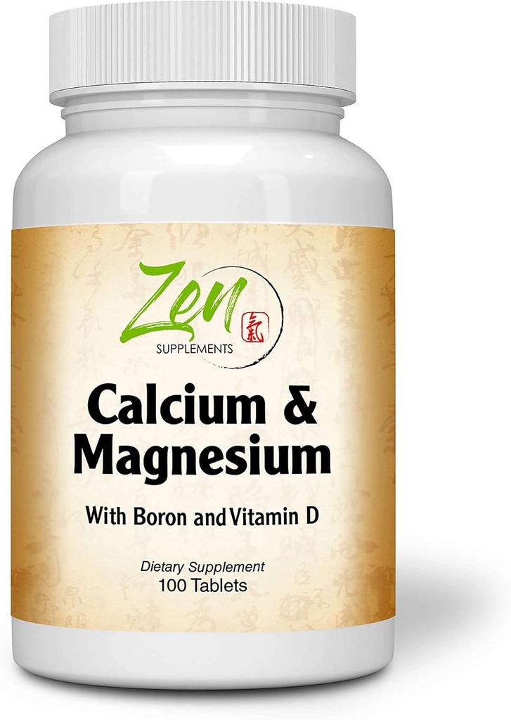 Zen Supplements - 향상된 흡수를위한 D3 및 Boron을 가진 Hi Potency 칼슘 및 마그네슘, Bone 건강 및 뼈 밀도 100-Tabs 지원