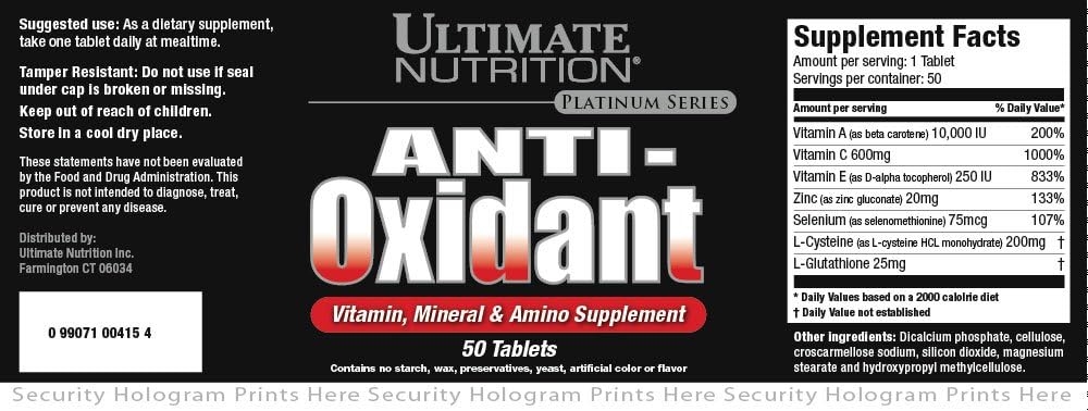 Ultimate Nutrition 산화 비타민, 미네랄 및 아미노산 보충 (50 정제)