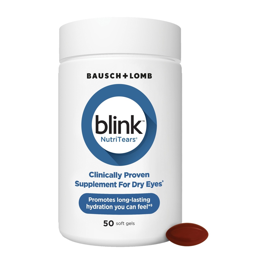 BLINK NutriTears는 건조한 눈, Lutein & Zeaxanthin 및 비타민 D를 가진 눈 배려를 위한 임상적으로 입증된 보충교재를 긴 마지막 기복, 50 Softgels 내의에서 Hydrate 눈에 임상적으로 입증했습니다
