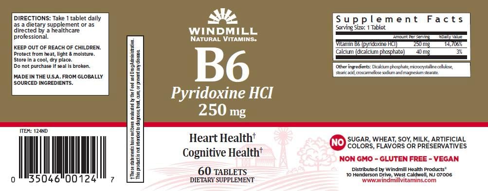 3 EACH WM VITAMIN B-6 250MG 60'S PT3504600124의 팩 [건강하고 아름다움]