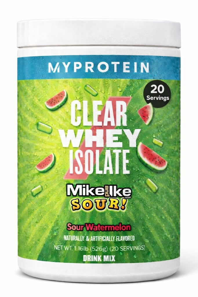 Myprotein Clear Whey Isolate Protein Powder, 20 서빙 (1.1lbs) Fruity Mike 및 IKE Sour Watermelon Drink Mix, 20g Protein per 서빙 당 매일 음료