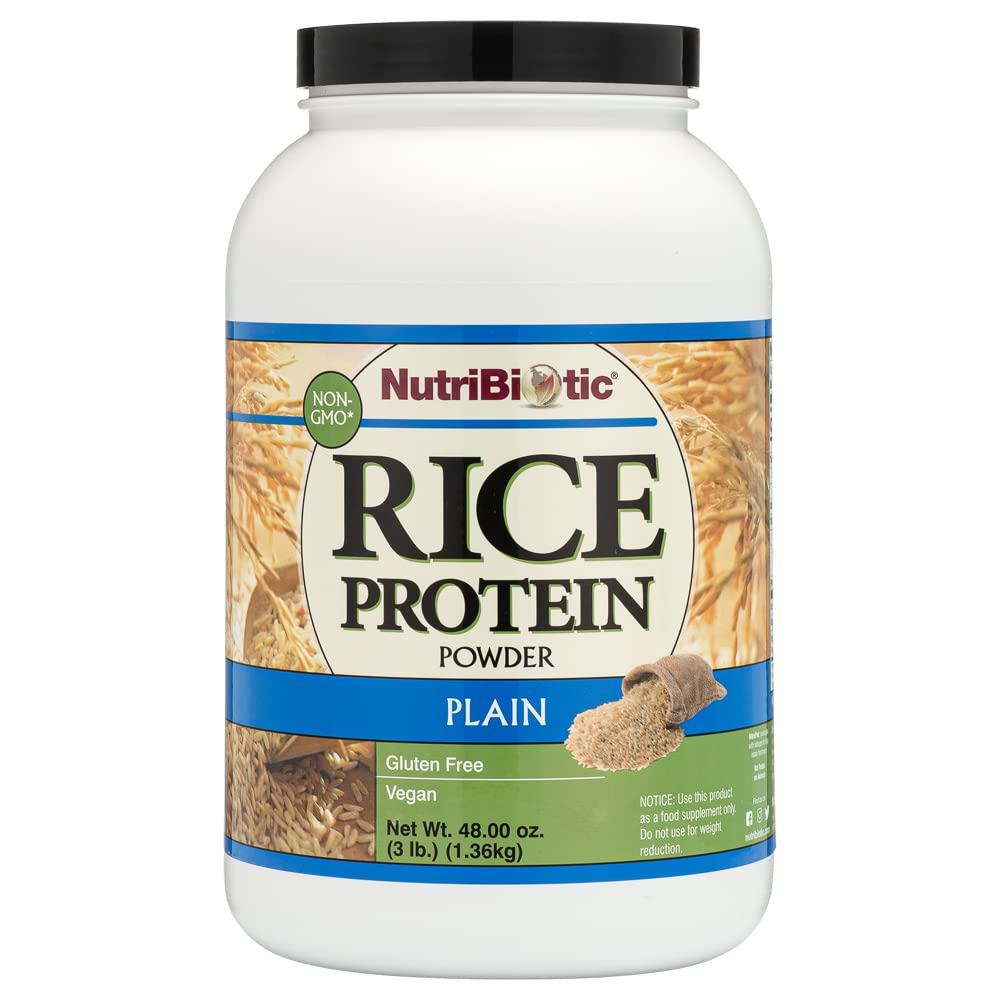 NutriBiotic Plain Rice Protein, 3 Lb (1.36kg) | 저탄소, 채식 및 단백질 분말 | 화학, 글루텐 또는 GMO없이 성장하고 가공 | Keto Friendly & Digest