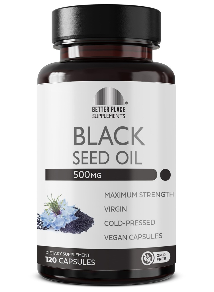 Black Seed Oil Capsules | (Non-GMO & Vegan) Cold-Pressed Nigella Sativa Providing Pure Black Cumin Seed Oil | Digestion, Joint, Hair & Skin 용 슈퍼 산화제 | 캡슐 당 500mg