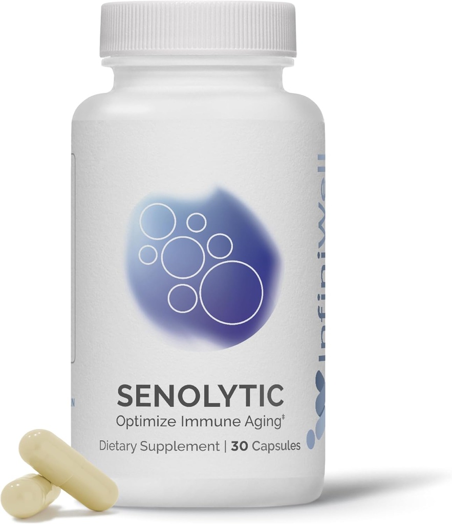 InfiniWell Senolytic Longevity 보조 식품 - 셀룰러 에이징 최적화, 도움말 지원 일관성 기능 및 신경 처리 - Resveratrol, Pterostilbene 및 Quercetin (30 캡슐)