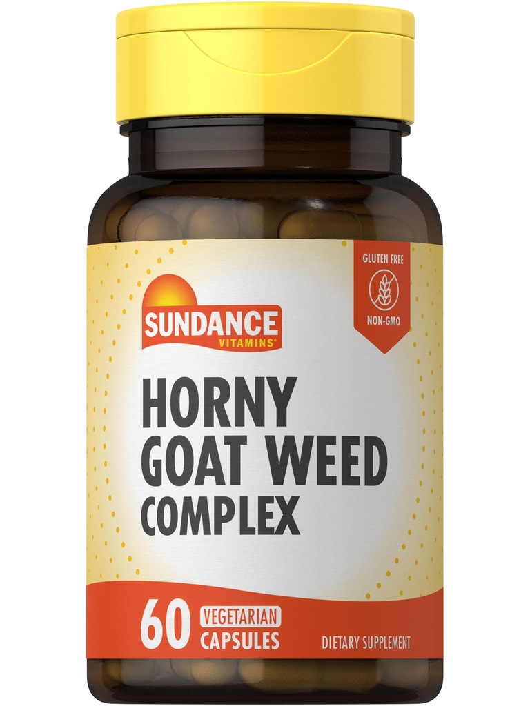 Sundance Horny Goat Weed Complex | 60 캡슐 | Maca, Tribulus Terrestris, L-Arginine | 채식주의, 비 GMO 및 글루텐 무료 보충