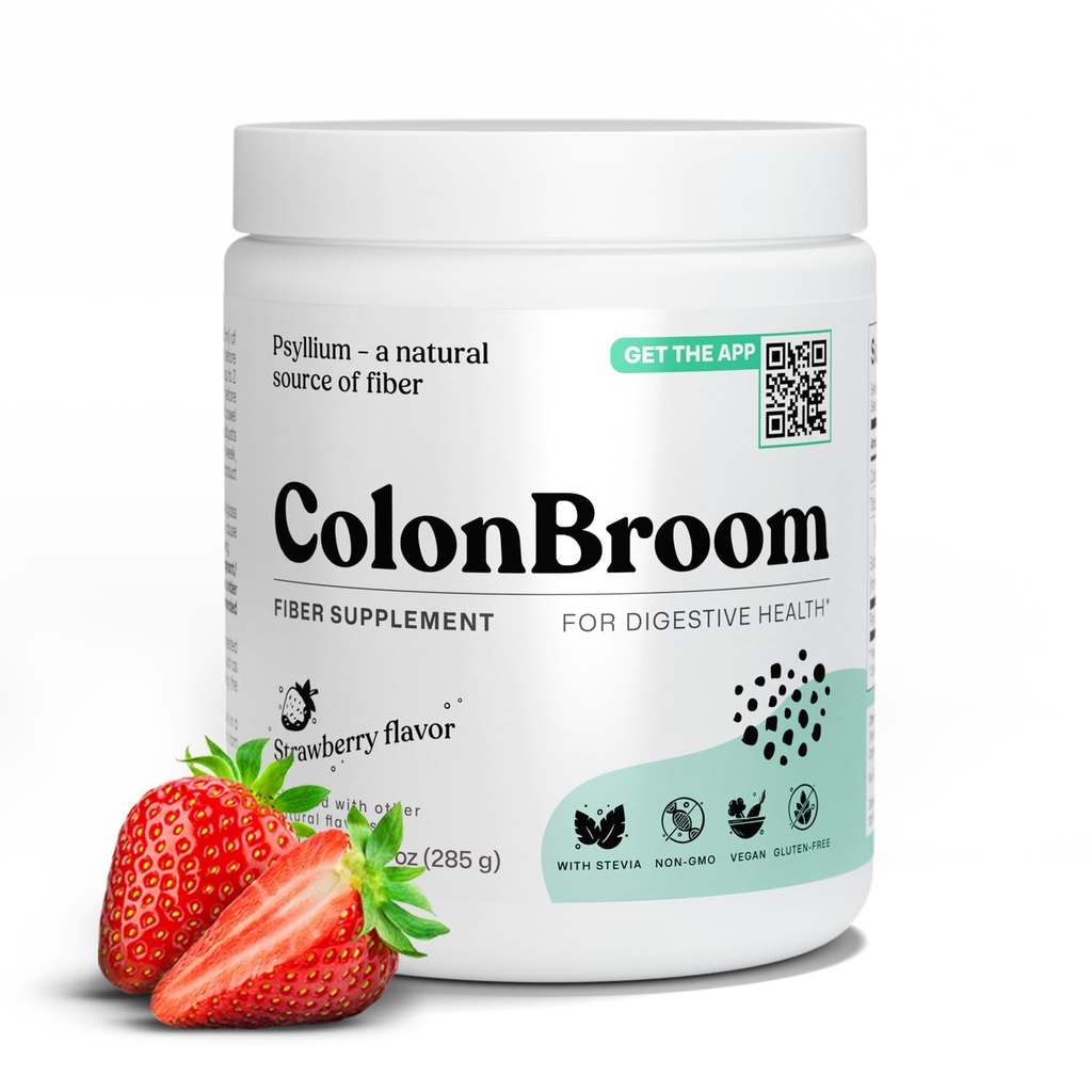 ColonBroom Psyllium Husk Powder (Strawberry) - Bloating Relief & Gut Health - Colon Broom Fiber Powder Drink - Vegan, Gluten Free, Non-GMO Fiber Powder Supplement, 50 서빙