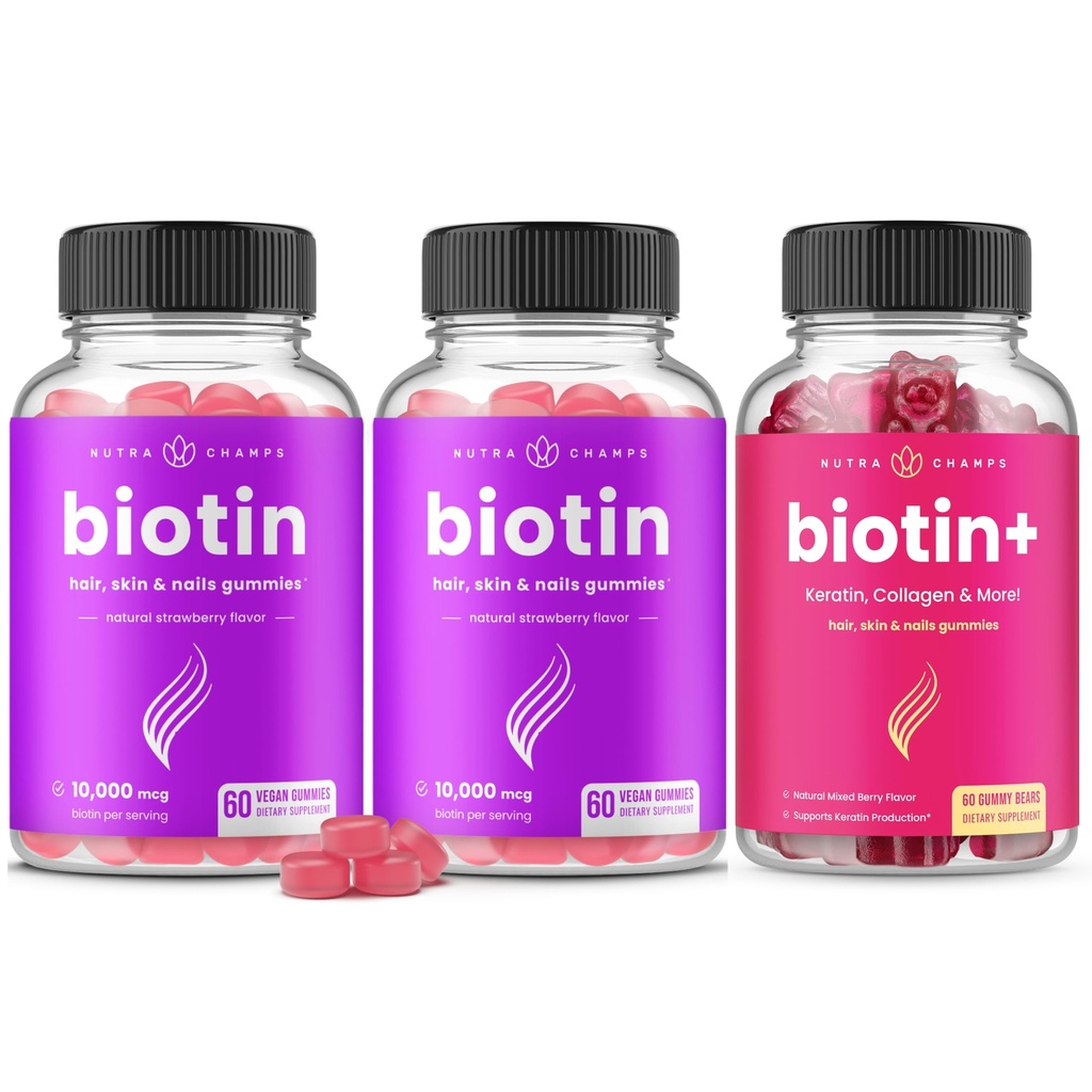 NutraChamps 머리를위한 Biotin 번들, 피부 및 손톱. 2 팩 Biotin & Biotin+