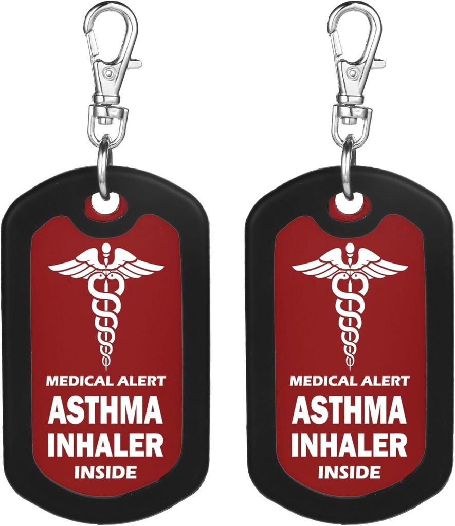 mnmoom 2pcs Asthma Inhaler 내부 Tag-Red 의료 경고 지퍼 잡아당기기 부대 꼬리표