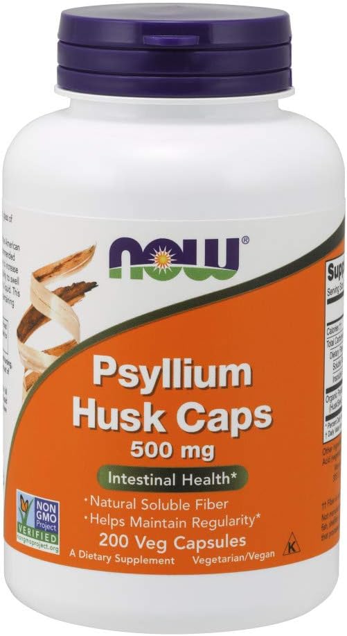NOW Psyllium Husk 500mg, 200 캡슐 (포장 3)