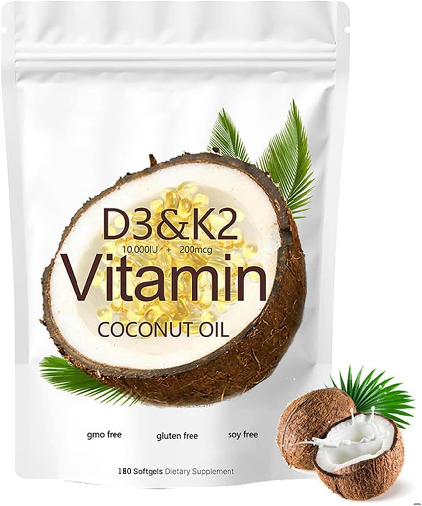 2-in-1 비타민 D3 K2 보충교재 Softgel, 10000 IU VIT D3 + 200 MCG 비타민 K2 (180 PC)