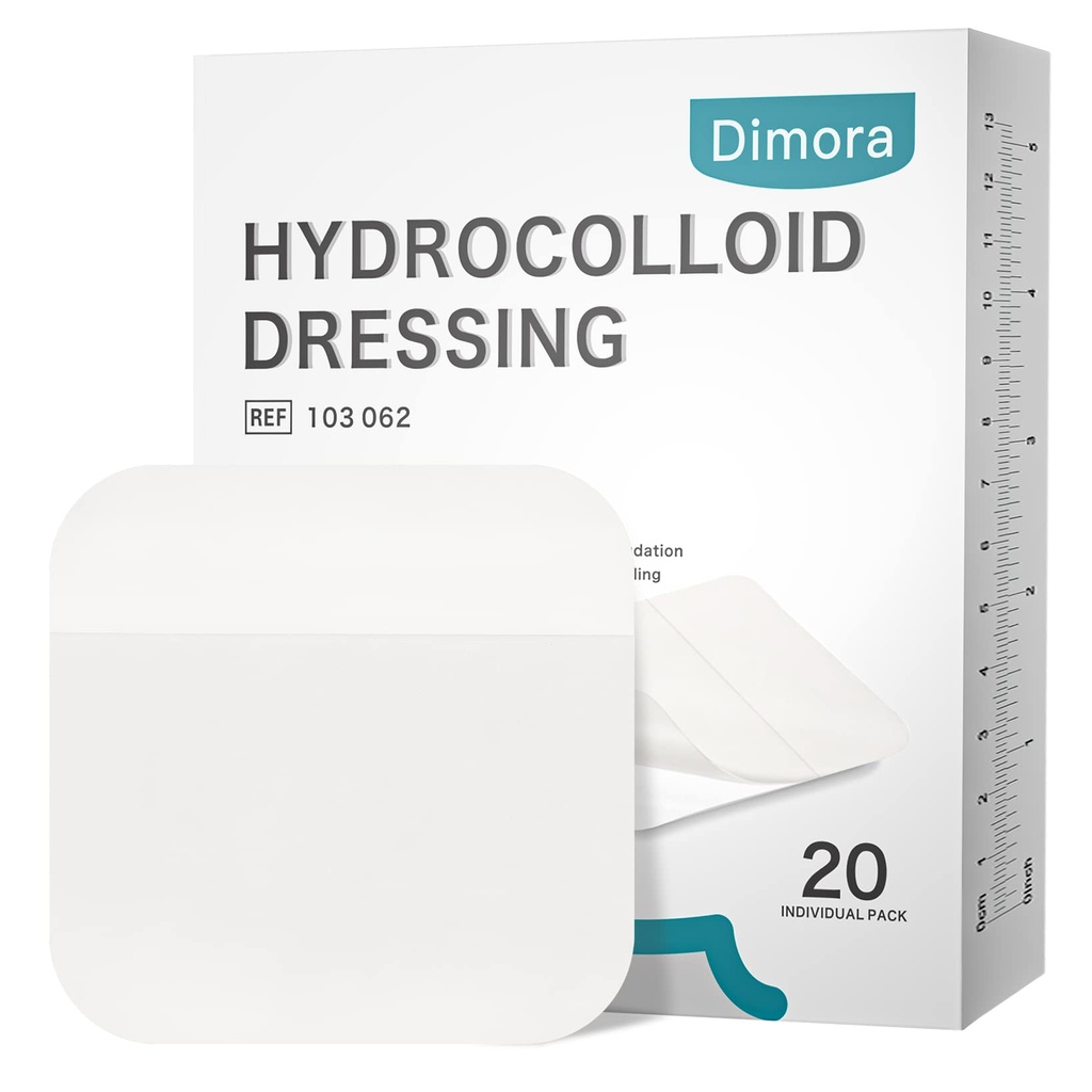 Dimora 20 팩 Hydrocolloid 부상 드레싱, 매우 얇은 4" x 4" 자기 접착을 가진 큰 패치 붕대