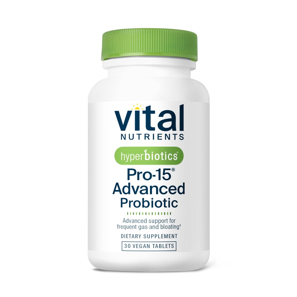 Hyperbiotics Vital Nutrients Pro-15 Advanced Probiotics for Women and Men | 15 Strains + Kiwifruit | Digestive Health, Gas, & Bloating에 대한 임상적으로 장식 된 일일 프로바이오틱스 | 30 Vegan Tablet