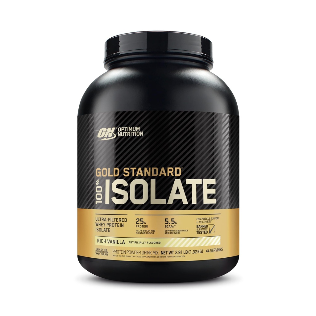 최적의 영양 골드 표준 100 % 절연, 단백질 분말, 리치 바닐라, 2.91 파운드, 44 서빙. Whey Protein Isolate (패키지 5 월 Vary)