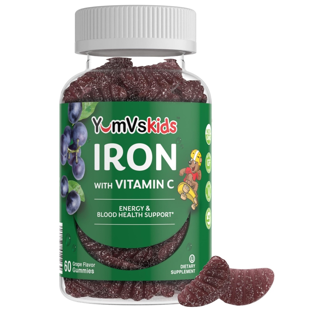 아이를 위한 철 보충 – 비타민 C를 가진 5 mg 아이 Gummies – 중대한 훈련 Gummies 포도 풍미 – 철 부족을 가진 Immune 건강 & 도움 – Vegan, Kosher, 비 GMO – 60 조사