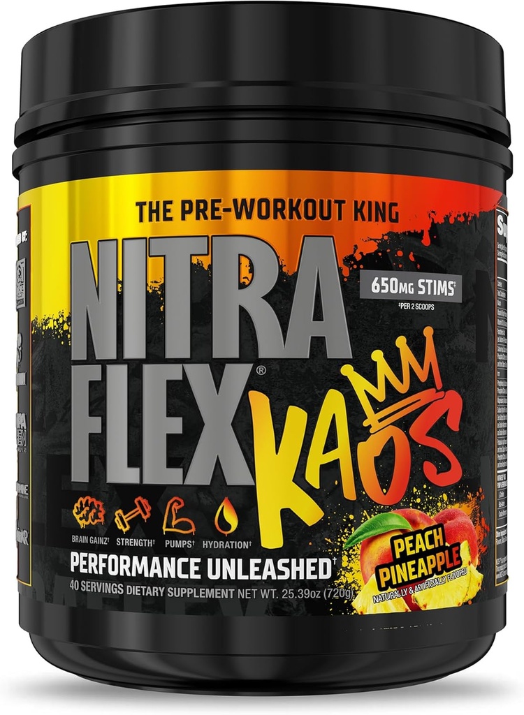 GAT 스포츠 Nitraflex KAOS 사전 운동 분말 (Peach Pineapple)