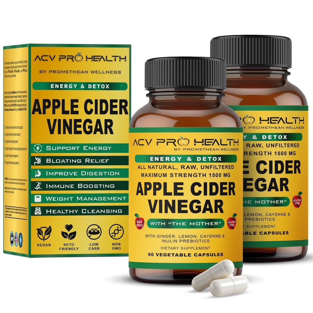 2 팩 ACV 직업적인 Apple Cider Vinegar 캡슐은 어머니 ACV 알약 Detox Cleanse 산성 Reflux 기복 지원 보충교재 생강 뿌리 Cayenne 고추 분말을 가진 유기를 증명했습니다