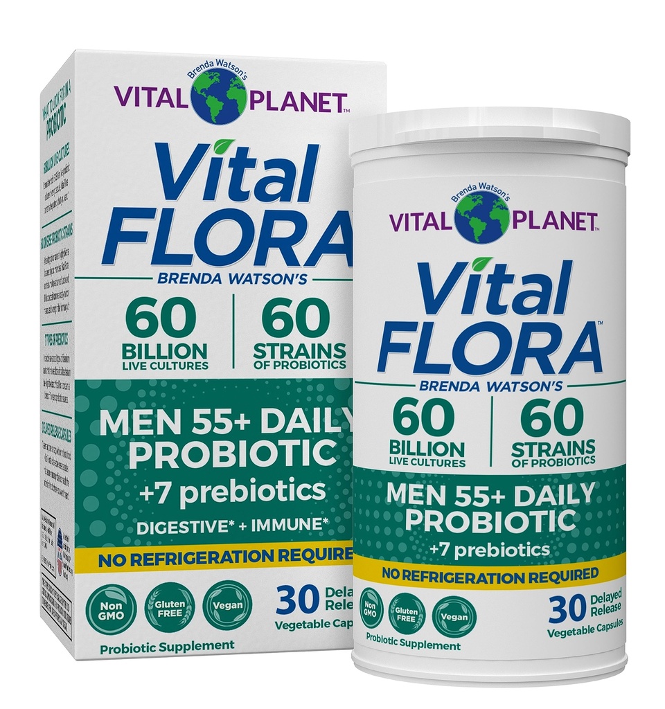 Vital Planet - Vital Flora Men over 55 Daily Probiotic, 60 Billion CFU, Diverse Strains, 유기 Prebiotics, Immune 지원, 남성, 30 캡슐에 대한 소화 건강 선반 안정 프로바이오틱스