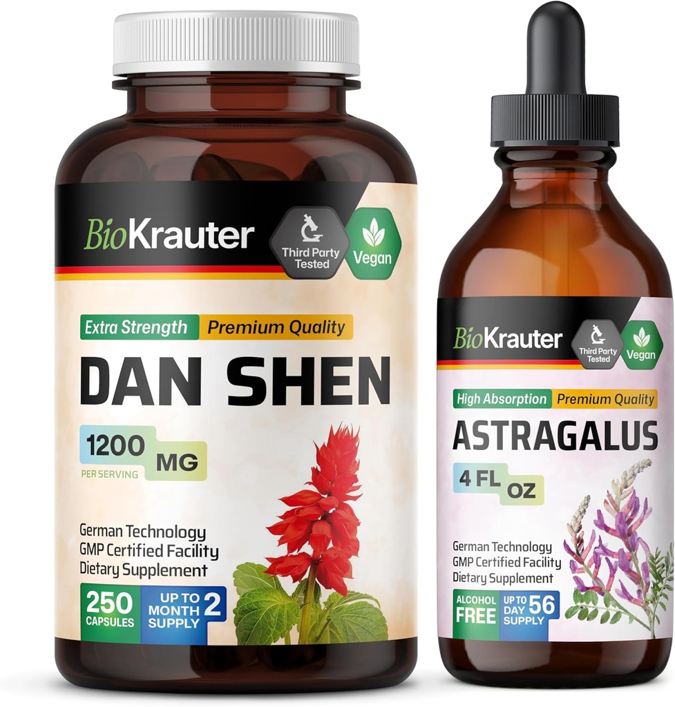 BIO KRAUTER Dan Shen 250 캡슐 & Astragalus Tincture 4 Fl. Oz.