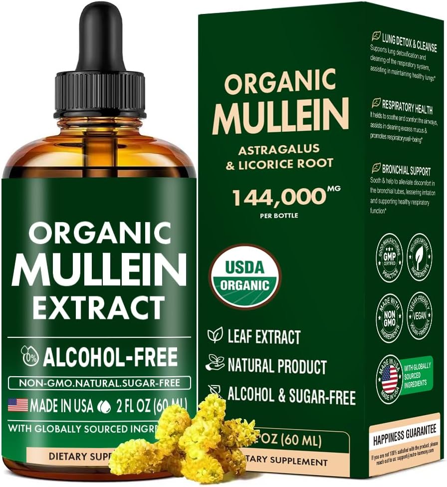 Lungs, Mullein 잎 & Licorice 추출물 지원 Lung Cleanse & 건강한 호흡, 유기 Mullein 잎 Tincture 초본 보충교재, 첨가물 없음 Mullein 추출물 하락 2개 fl Oz 60Ml를 위한 Mullein 하락