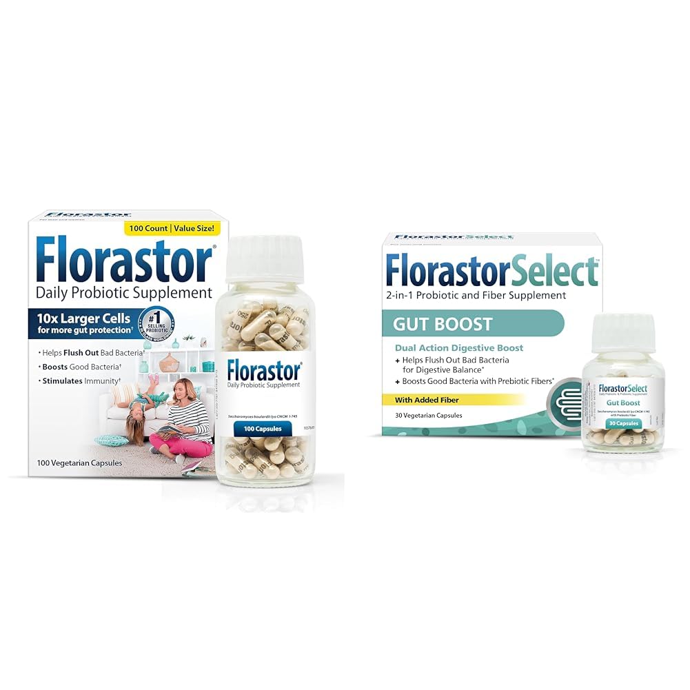 Digestion, Gut 건강을위한 Florastor Probiotic 번 – 100 ct. Digestive & Immune 건강을위한 프로 바이오 틱 + 30 ct. Gut Boost Daily Probiotic & Prebiotic - Boost Good Bacteria & Flush Out The Bad