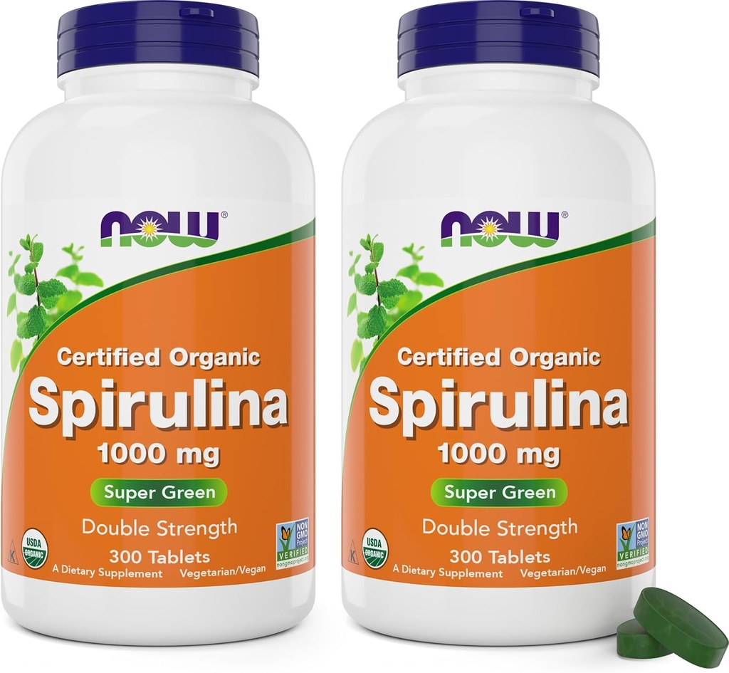지금 음식 유기 Spirulina 1000mg 정제 - 300의 조사 (2의 포장) - 비 GMO의 최고 녹색 전체적인 음식 보충교재 - 두 배 힘 1000 mg - 자연적인 Occurring beta Carotene (VIT A), B-12 및 GLA