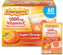 매일 면역 지원 카페인 자유로운 비타민 C를 위한 Emergen-C 1000mg 비타민 C 분말 아연과 망간, B 비타민 및 전해질, 최고 오렌지 풍미 - 60 Count/2 달 공급
