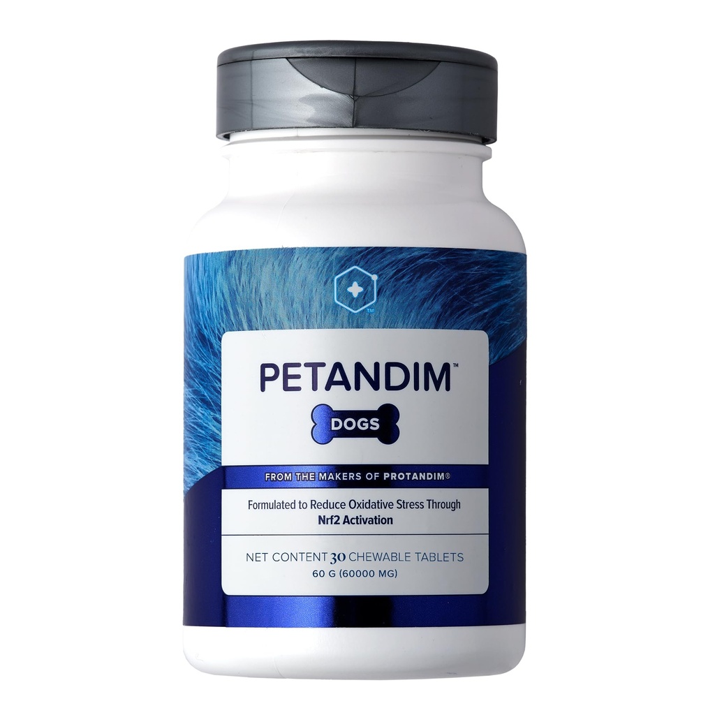 Petandim Dog Vitamins (30 Chewable Tablets), 산화 방지제는 개, 피부 및 외투 보충교재, Omega-3 & 개, 닭 + 베이컨 풍미를 위한 산화 응력, 합동 보충교재를 감소시킵니다