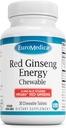 EuroMedica Red Ginseng Energy - 건강한 에너지 및 포커스를 지원하기 위해 보충 - Korean Red Ginseng Root Powder와 초본 보충 - Aid Healthy Endurance에 Vegan 정제 - 30 Chewable Tablet
