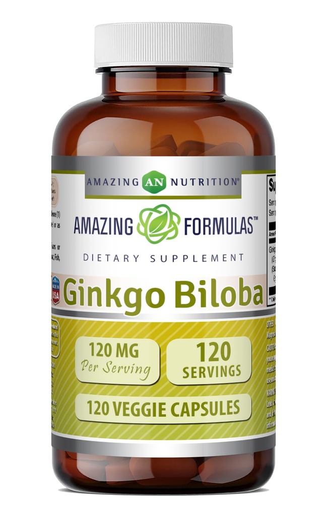 Amazing Formulas Ginkgo Biloba 120 Mg 보충 120 캡슐 | 24% Ginkgo Flavone Glycosides를 함유하는 표준화 된 | Non-GMO | 글루텐 무료 | 미국