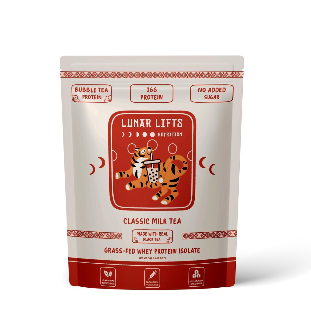 Lunar Lifts Nutrition Classic Milk Tea Boba Protein Powder | Whey Protein Isolate | 26g Grass Fed Whey Protein Powder | No Bubble 추가 또는 인공 성분 | No Bubble Tea