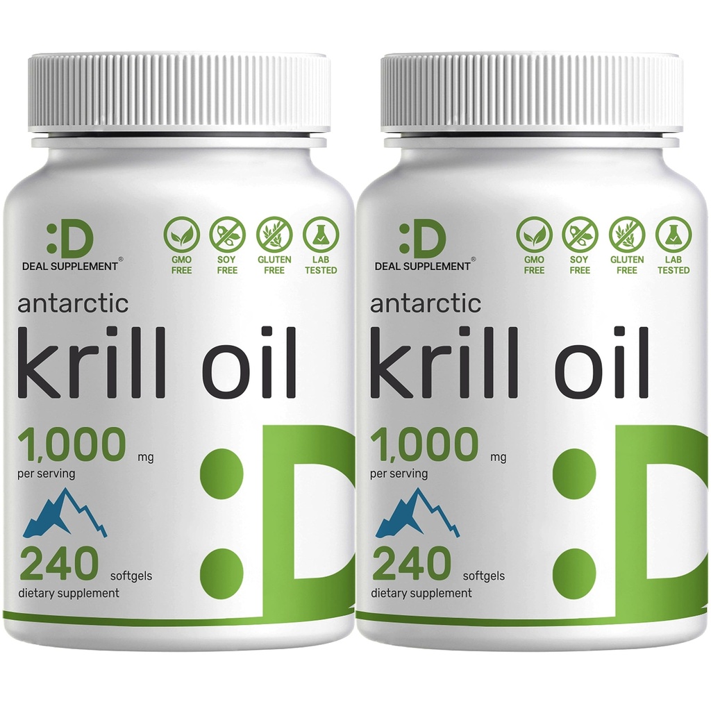 DEAL SUPPLEMENT 2 팩 Antarctic Krill 오일, 봉사 당 1,000mg, 480 Softgels – Mercury Free, No Fishy Taste – Omega-3s, EPA, DHA, Astaxanthin, & Phosphos – Non-GMO, 글루텐 없음