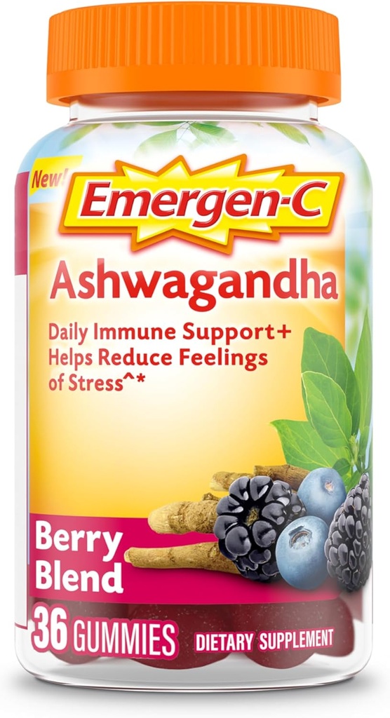 Emergen-C 비타민 C와 Ashwagandha Gummies, 면역 지원, 베리 혼합, 학교 에센셜 36 개