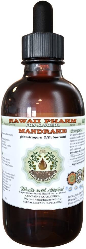 Hawaii Pharm Mandrake 알콜 자유로운 액체 추출물, Mandrake (Mandragora Officinarum) 말린 뿌리 Glycerite 자연적인 초본 보충교재, 미국 2개 oz