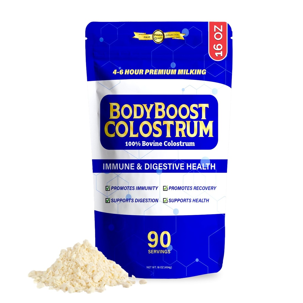 BodyBoost 프리미엄 Colostrum 전체, 100 % Bovine Colostrum 분말, Immunoglobulin & Lactoferrin, 잔디 Fed Colostrum 분말, Gut 건강, Diverse Intake, 16 oz와 면역 부스터 보충