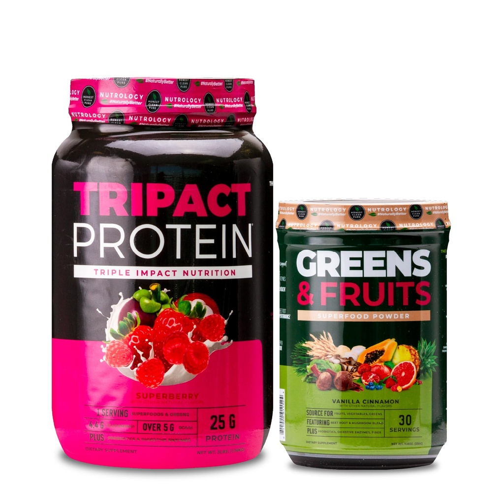 Nutrology TRIPACT Protein Powder, 7-in-1 식사 교체 Shake, Superberry (40 서빙) 그린 & 과일 분말-자연적으로 Sourced Superfood, 바닐라 Cinnamon (30 서빙)
