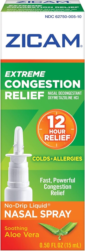 Zicam Extreme Congestion Relief No-Drip Liquid Nasal Spray with Soothing Aloe Vera, 0.5 Ounce (패키지 2)