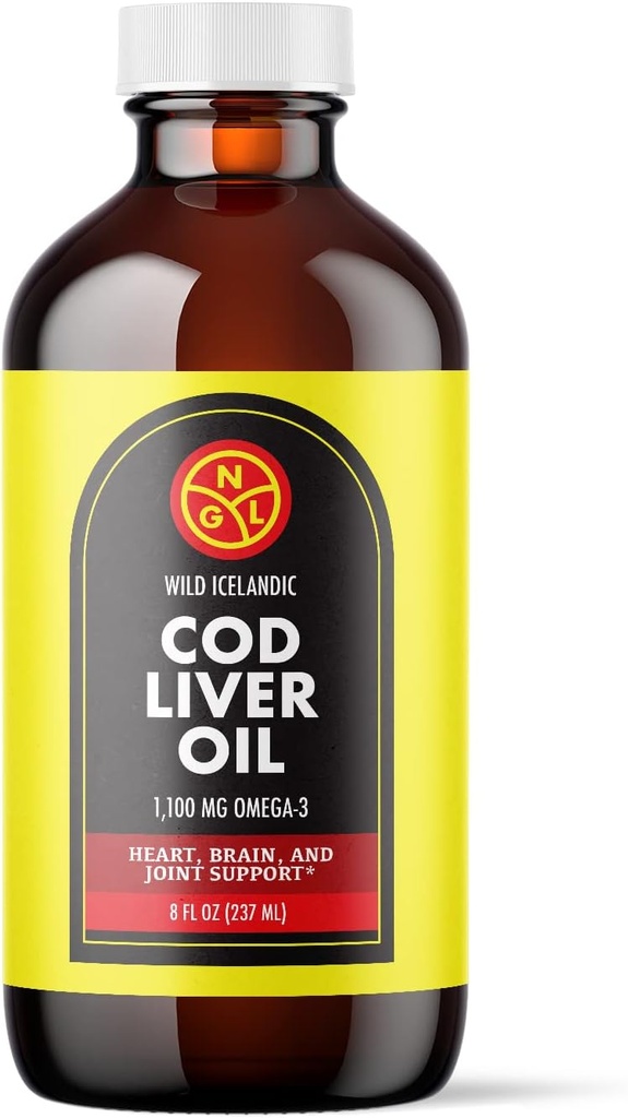 NGL Pure Cod Liver Oil - Wild Icelandic - 1,100 mg Omega-3 + Natural Vitamin A & D - Heart and Brain Health, 관절 지원 8 Fl Oz