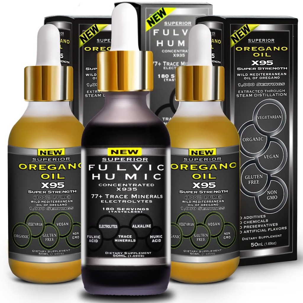 Fulvic Humic Acid Ionic Trace Minerals with Electrolytes Liquid Supplement Plus Oregano Oil Drops Super Strength More Versatile 다음 Oregano Softgels 및 캡슐 오일