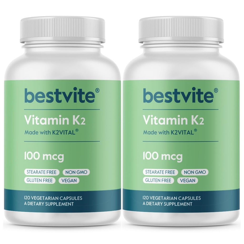 MK-7 (240 채식 캡슐) (120x2)로 BESTVITE 비타민 K2 100 mcg - 비 GMO 없음 - 글루텐 무료