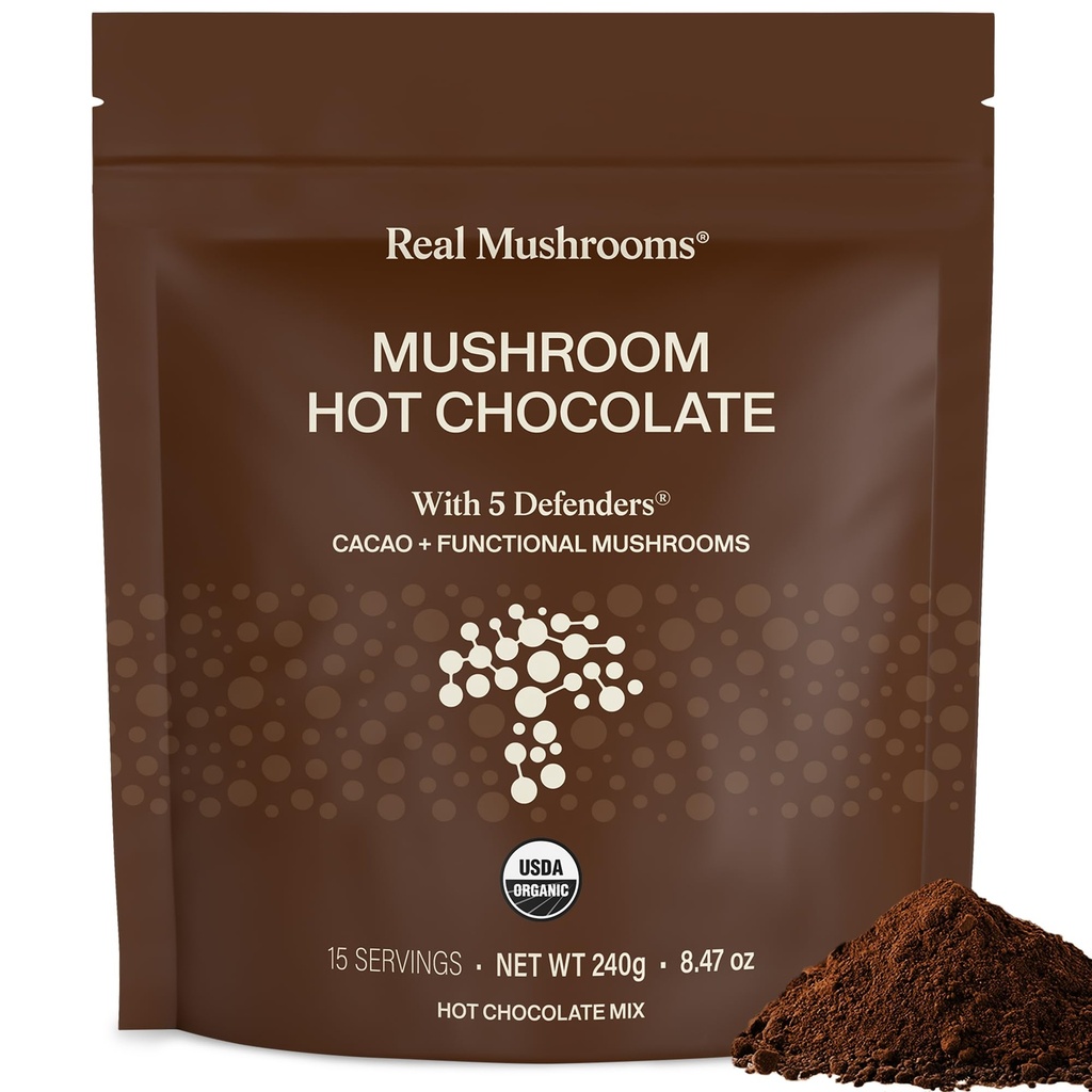 Reishi, Turkey Tail, Chaga, Shiitake, Maitake – Cacao Powder Organic Mushroom – 5 Defenders Mushroom Cacao Powder, Vegan, Gluten-Free, 15 서빙