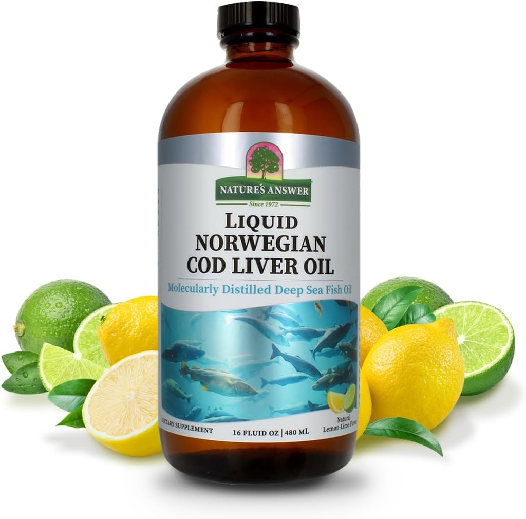 Nature 's Answer Cod Liver Oil Liquid Supplement, 16-Fluid Ounces | 건강한 심장 및 뇌를 촉진 |인지 및 심혈관 지원 | Great Tasting (Pack of 2)